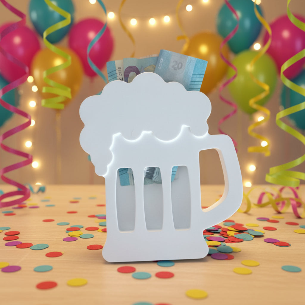 Bierglas aus Keramikguss als Geldgeschenk