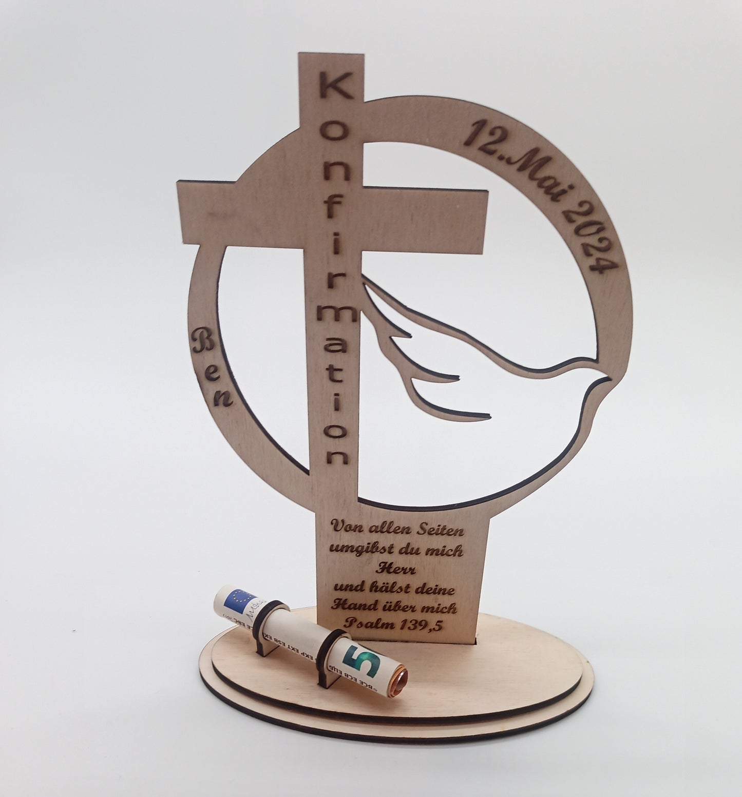 Geldgeschenk Holz für Konfirmation, Kommunion, Taufe