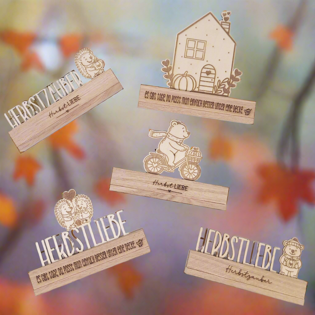 Herbstdeko aus Holz auf Klötzchenhalter