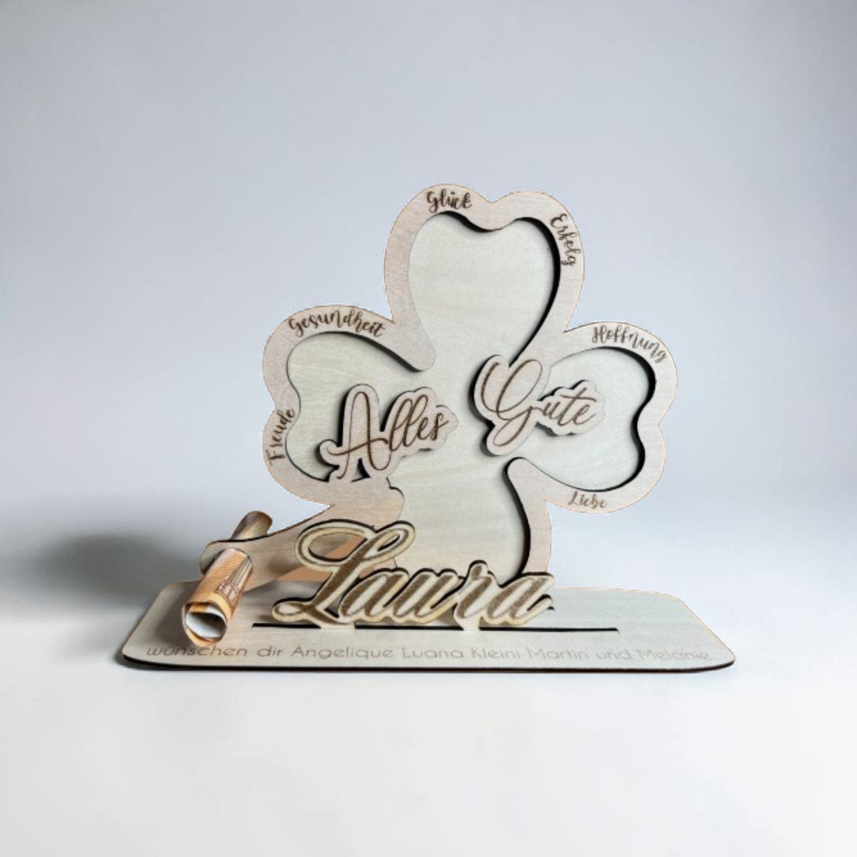 Kleeblatt personalisiert aus Holz 2