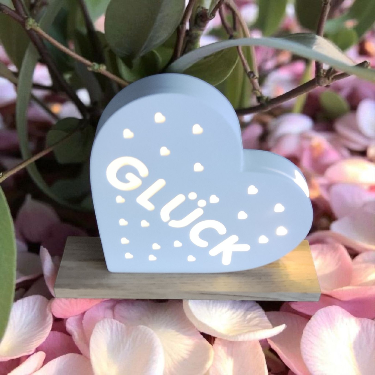 Herz Glück aus Keramikguss mit Licht