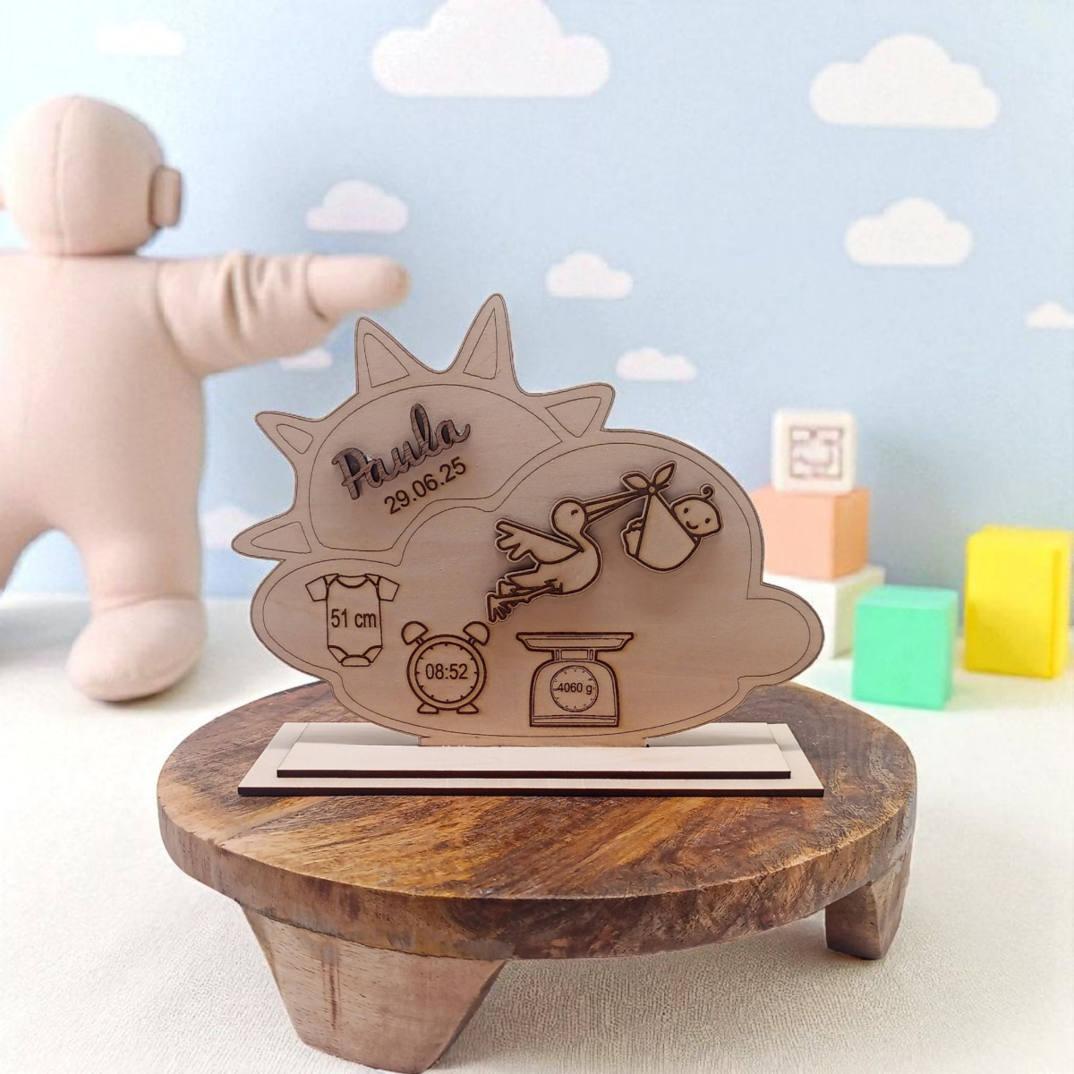 Tafel zur Geburt mit Babydaten
