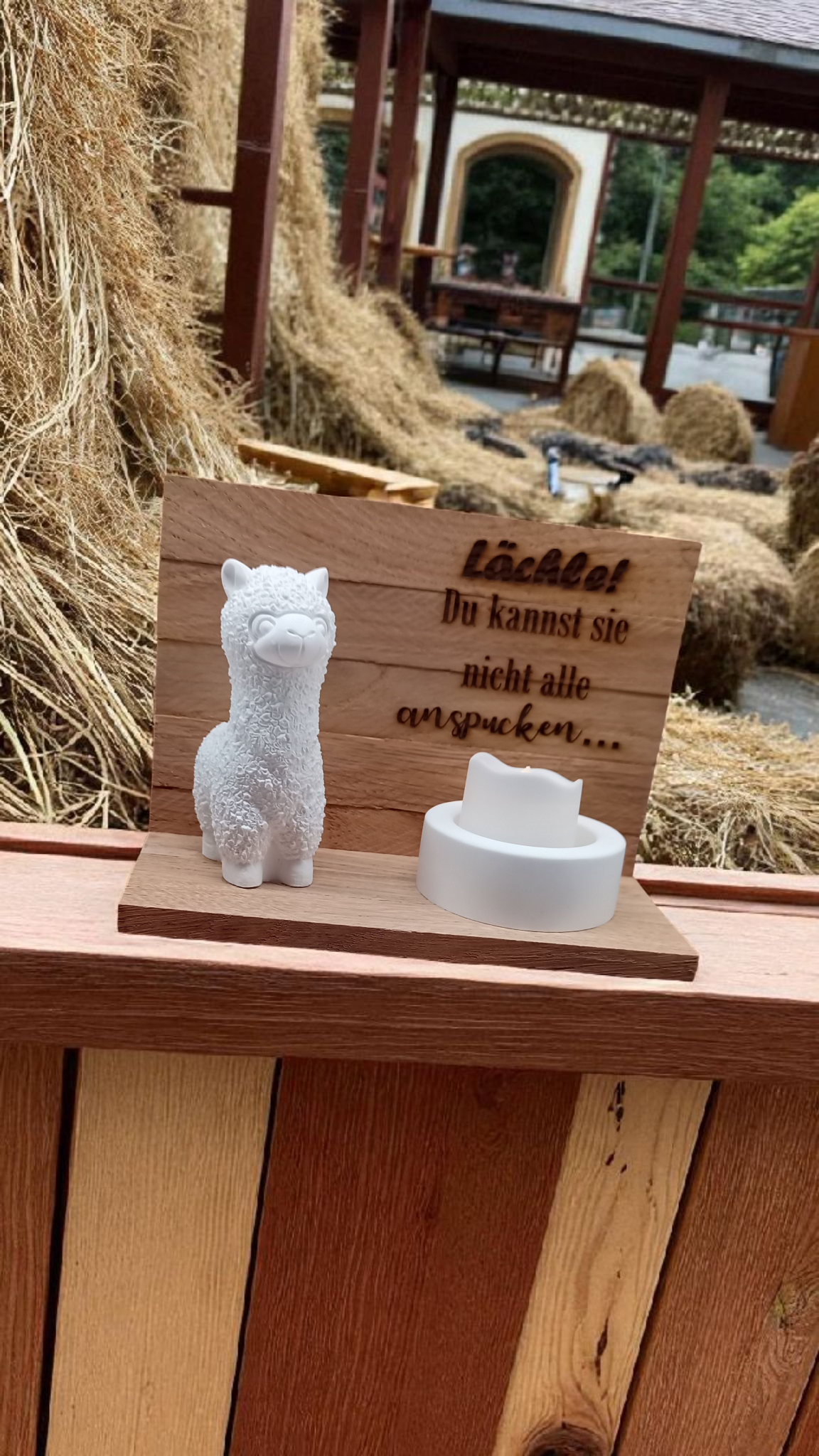 Dekoset"...nicht alle anspucken" mit Alpaka und Teelichthalter aus Keramikguss