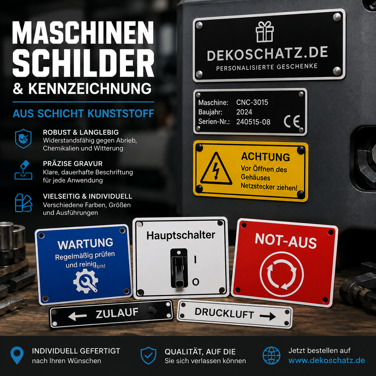 Maschinen Schilder aus Schicht Kunststoff