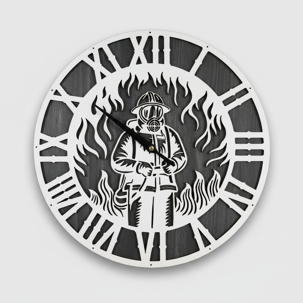 Wanduhr aus Holz mit Feuerwehrmotiv – Personalisiert