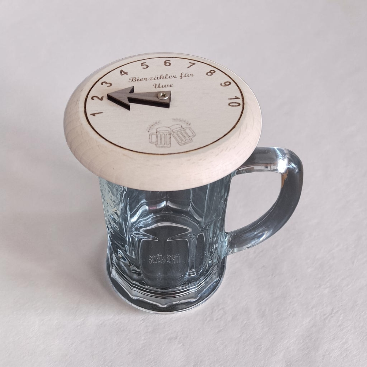 Bierdeckel, Bierzähler aus Holz mit Gravur