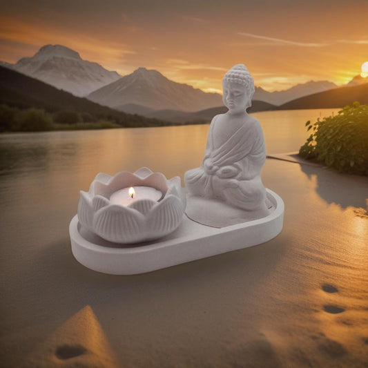 Deko aus Raysin Budha mit Lotusblütenteelicht