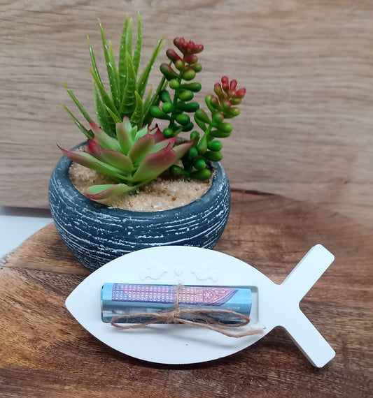 Geldgeschenk in Fischform aus Raysin