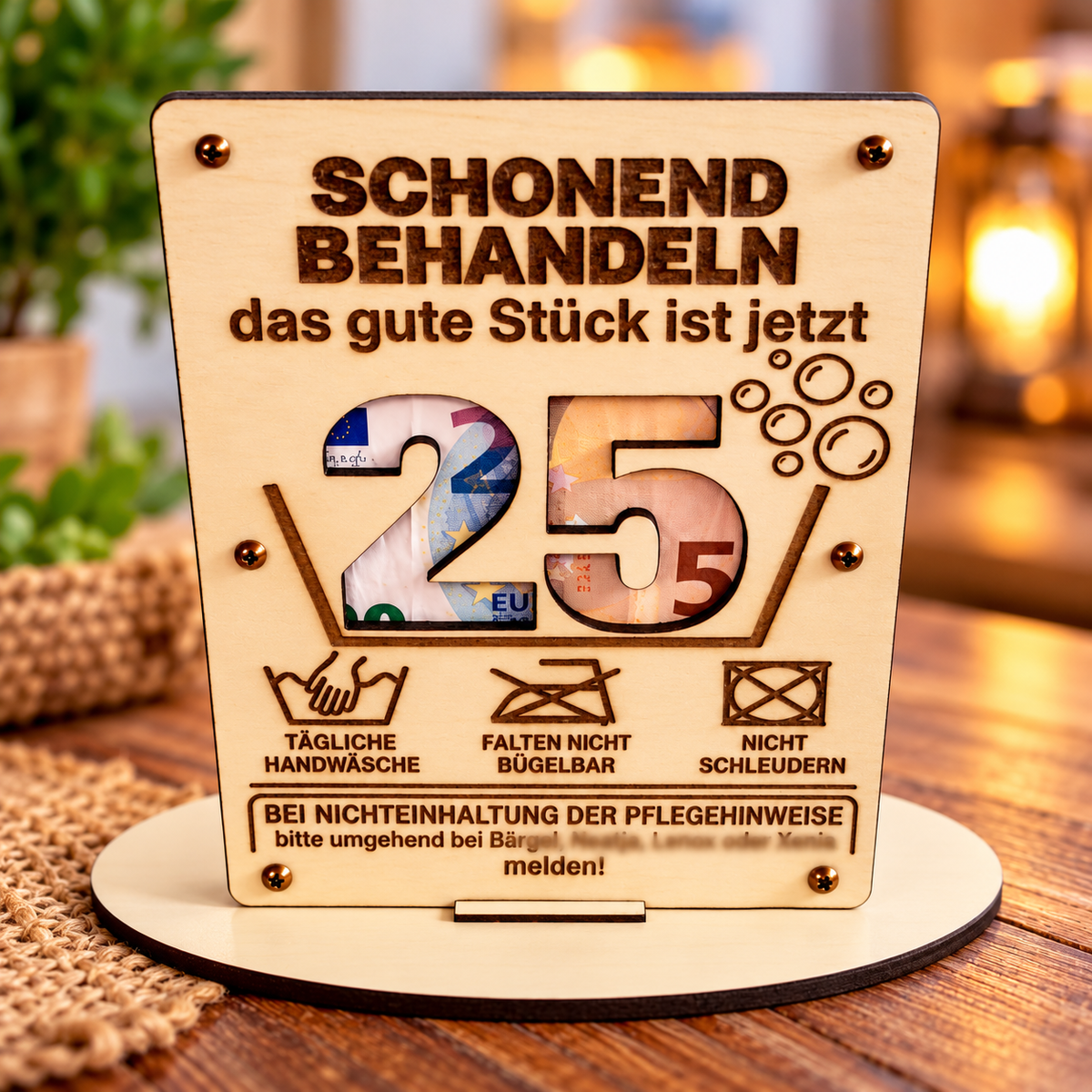 Geldgeschenkkarte extragroß zum Geburtstag – Schonend behandeln – Wunschzahl