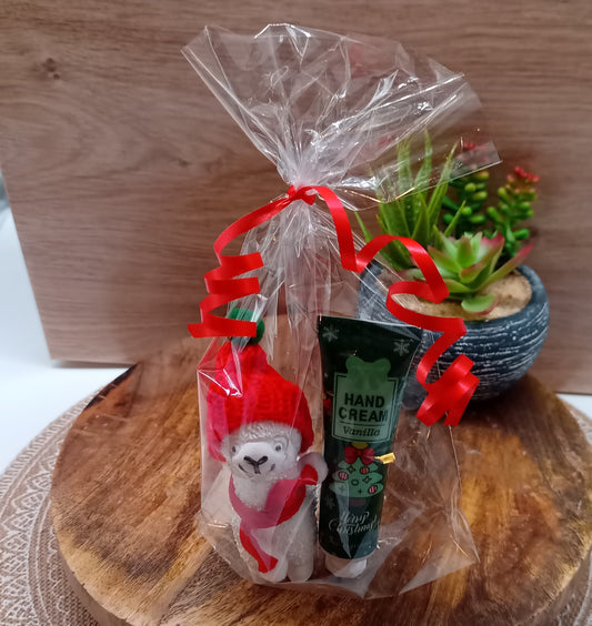 Geschenktüte mit Alpaka aus Raysin und Handcreme