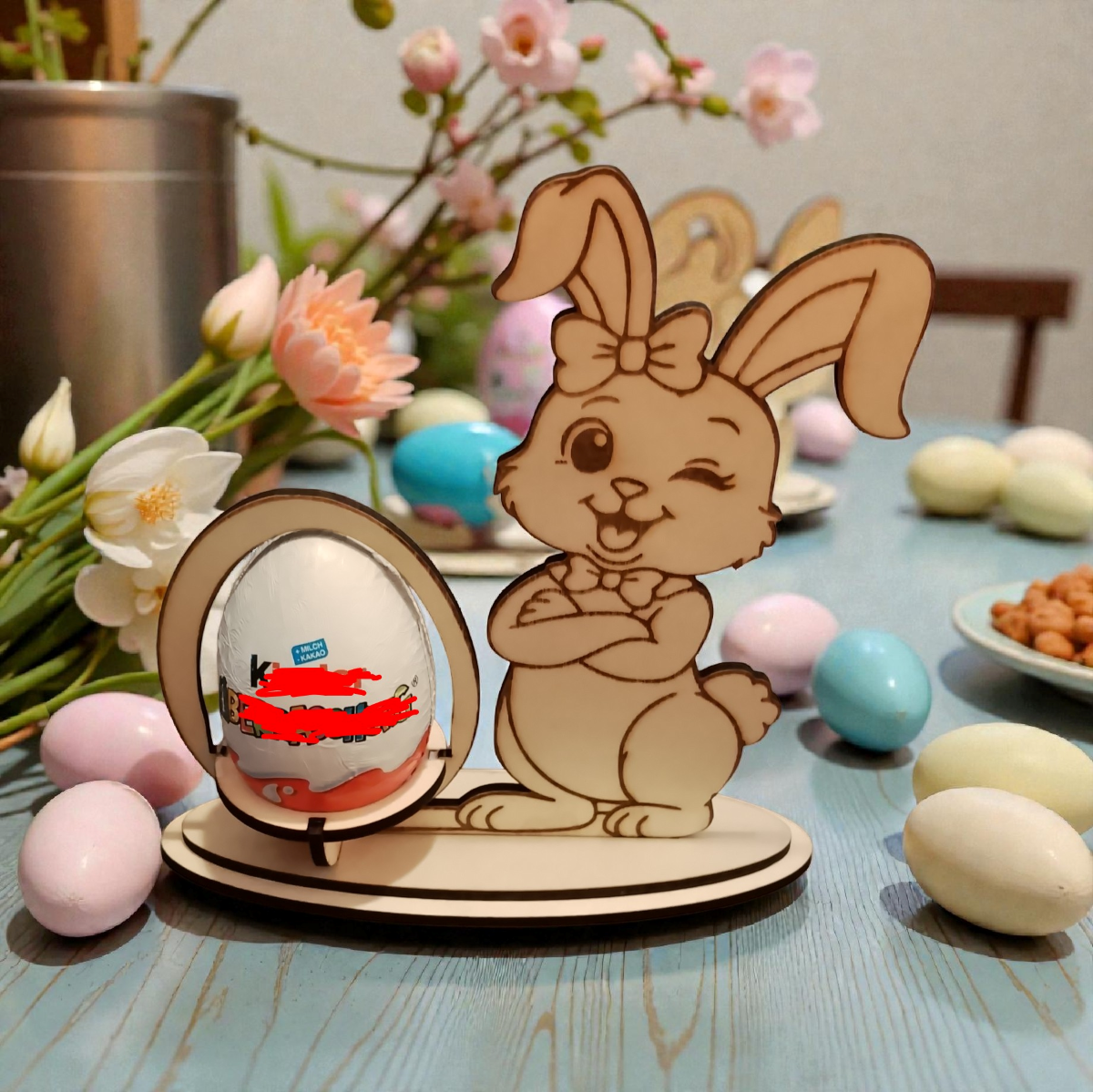 Osterhase aus Holz als Eierhalter – Handgefertigte Osterdeko
