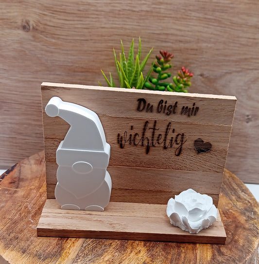 Weihnachtswichtel auf Holz mit Spruch