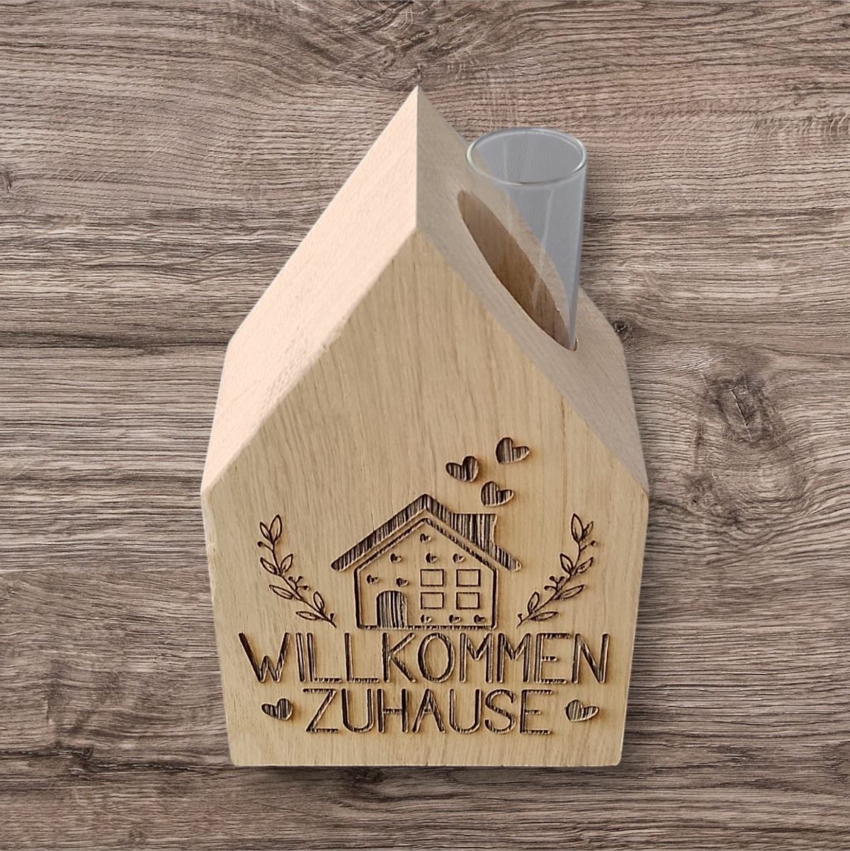Minihaus aus Holz Willkommen Zuhause