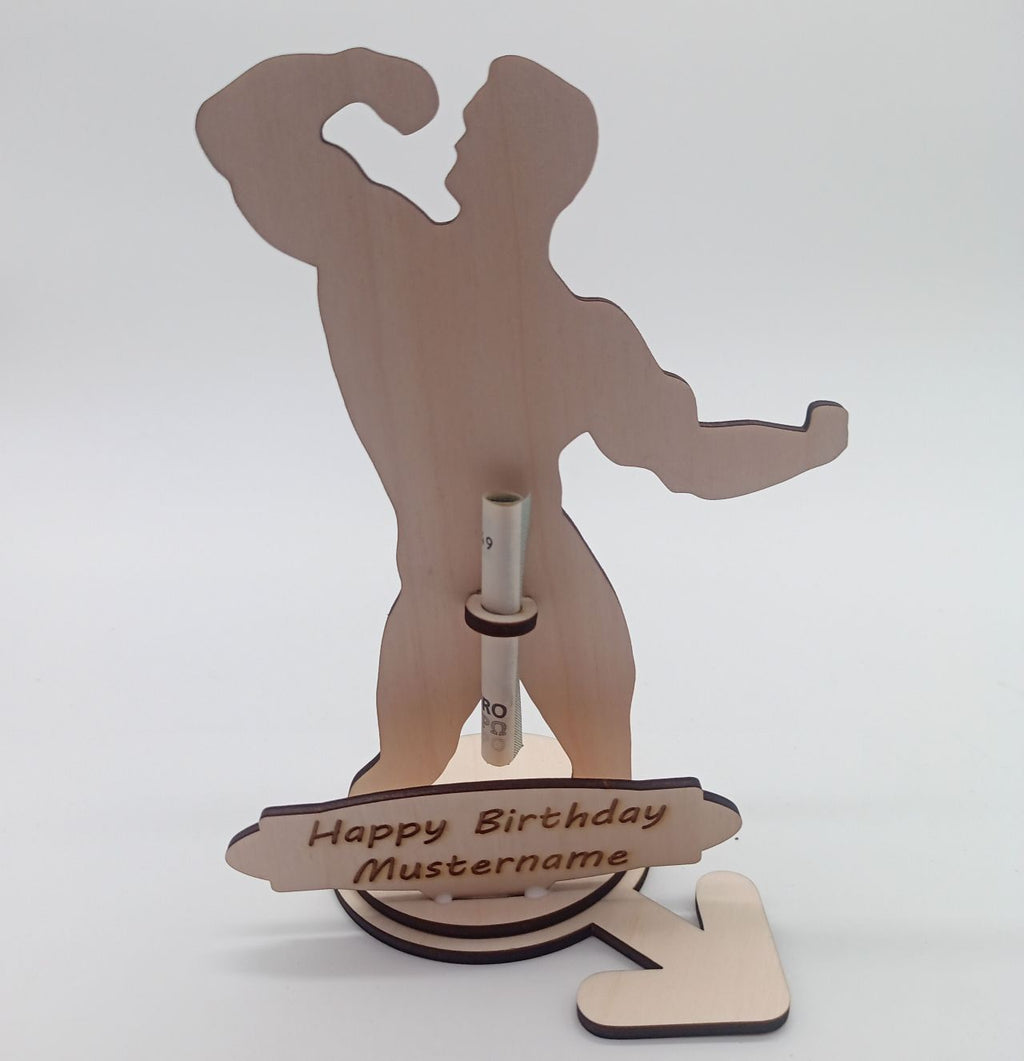 3D Geldhalter "Nackter Mann" aus Holz – Personalisiertes Geschenk mit Gravur