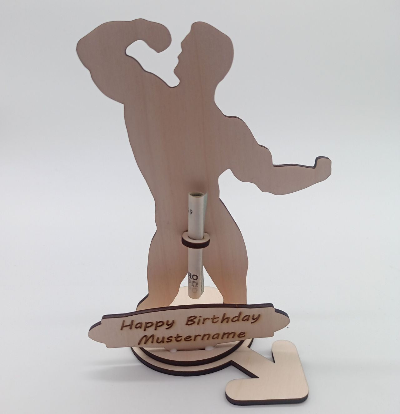 3D Geldhalter "Nackter Mann" aus Holz – Personalisiertes Geschenk mit Gravur