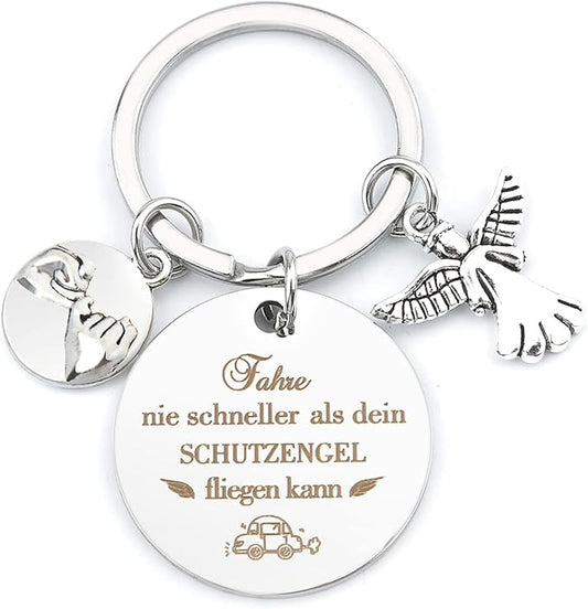 Schlüsselanhänger " Fahre nie schneller..." aus Edelstahl
