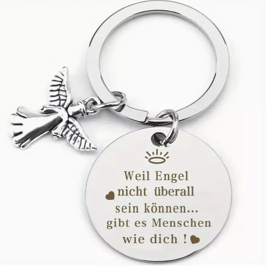 Schlüsselanhänger „Weil Engel nicht überall sein können“ aus Edelstahl
