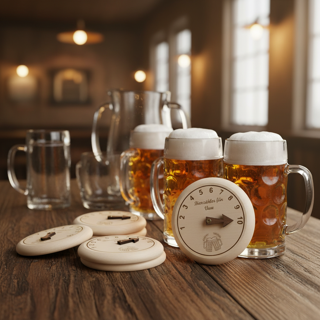 Mehrere Bierzähler aus Holz – Gruppengeschenk Szene