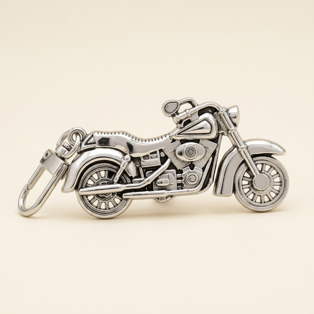 Silberner Motorrad-Schlüsselanhänger aus Metall mit Karabinerverschluss