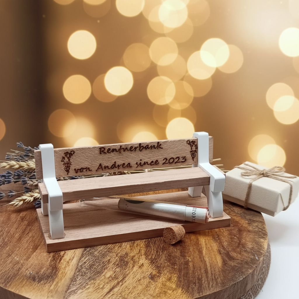 Personalisierte Dekobank – Lifestyle-Foto mit warmem Bokeh-Hintergrund