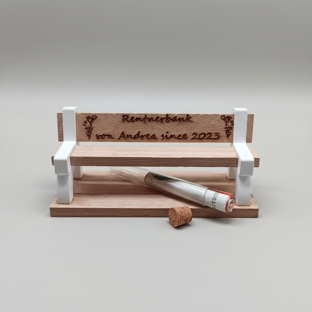 Personalisierte Dekobank aus Holz – Produktfoto auf hellem Hintergrund