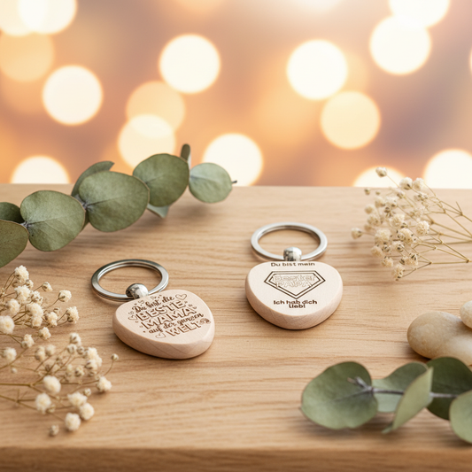 Schlüsselanhänger Holzherz Mama und Papa – personalisiertes Geschenk, Lifestyle-Foto