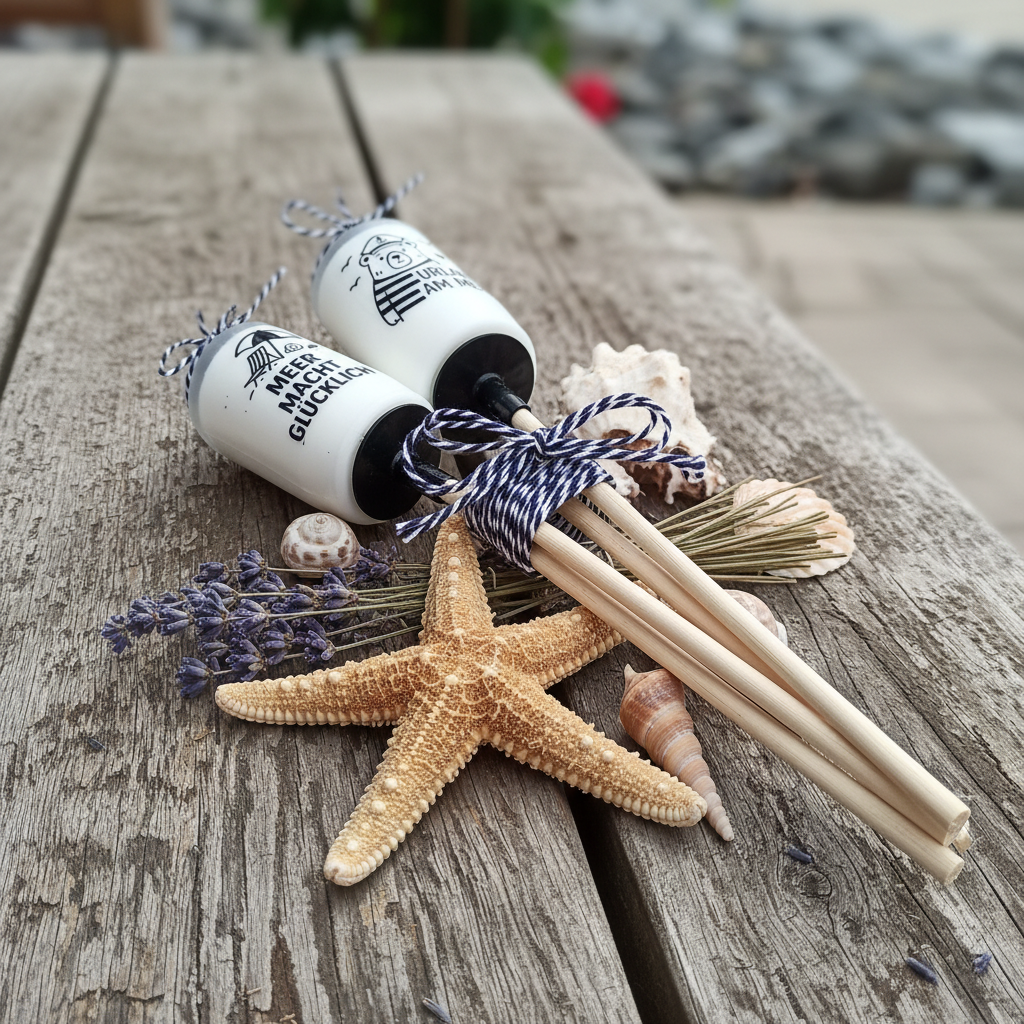 Maritime Gartenfackeln 3er Set als Geschenk mit Muscheln und Seestern