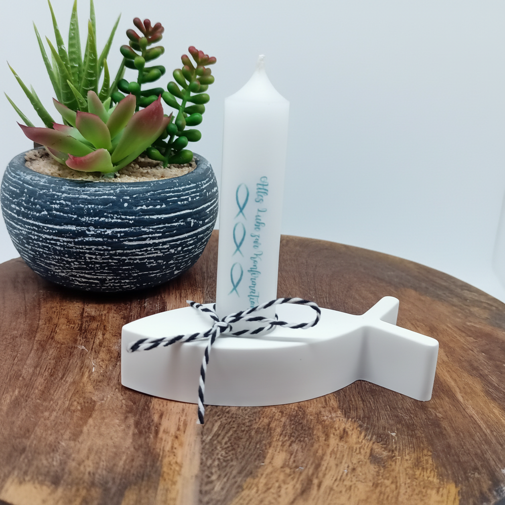 Kerze Konfirmation Fischhalter – Gesamtansicht