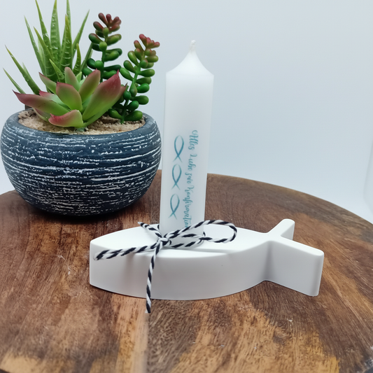 Kerze Konfirmation Fischhalter – Gesamtansicht
