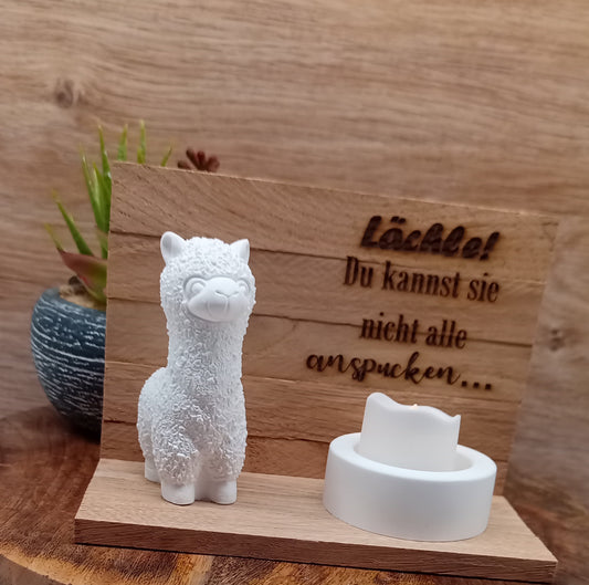 Dekoset"...nicht alle anspucken" mit Alpaka und Teelichthalter aus Keramikguss