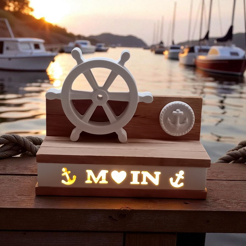Maritime Dekoration Steuerrad beleuchtet