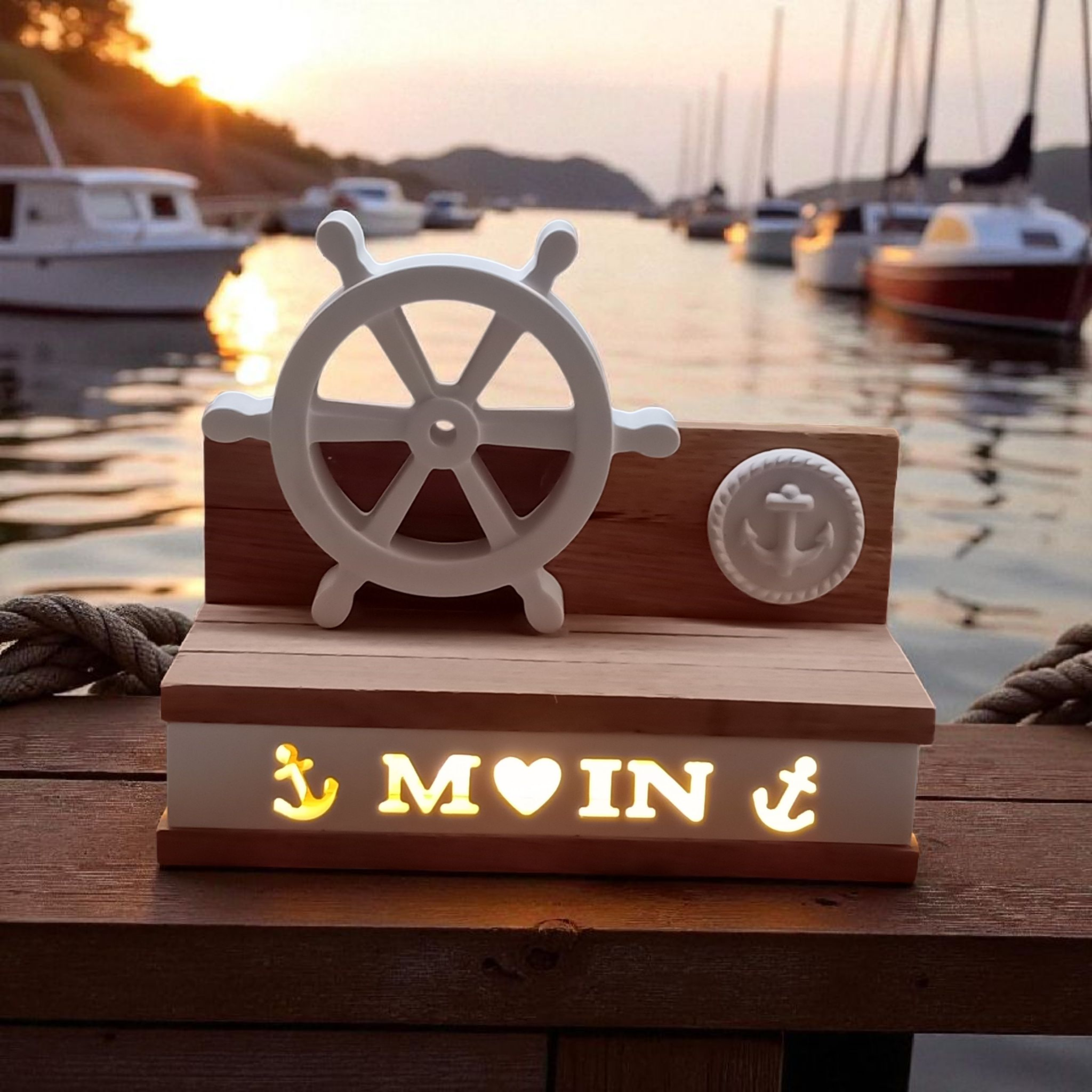 Maritime Dekoration Steuerrad beleuchtet