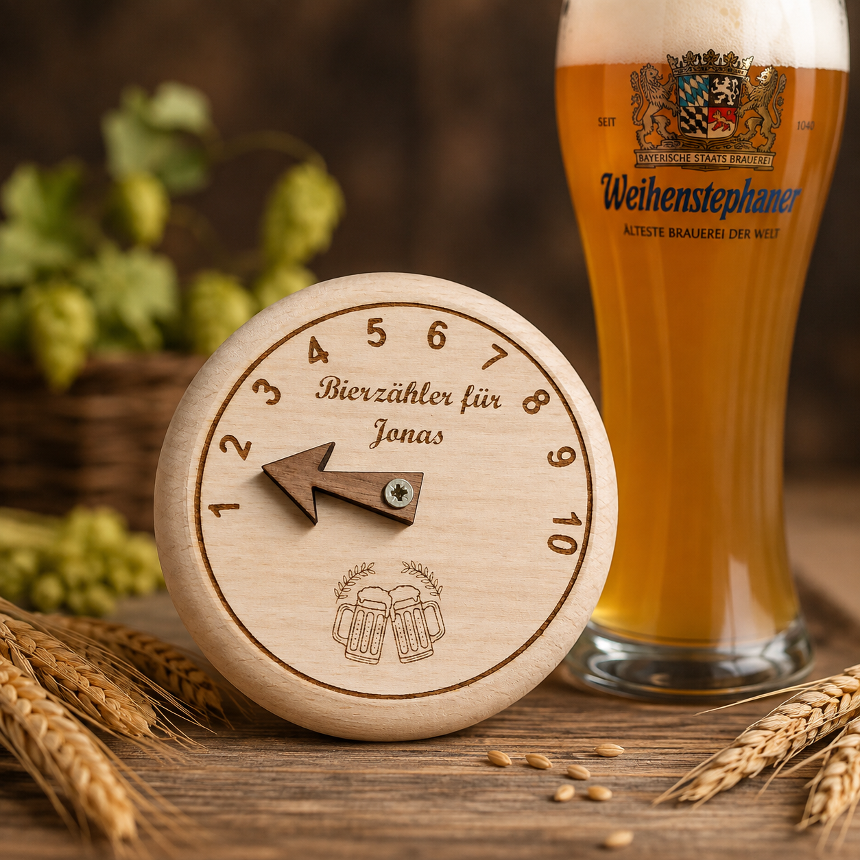 Bierzähler aus Holz mit Gravur – Personalisierter Bierdeckel