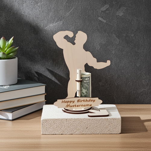 3D Geldhalter "Nackter Mann" aus Holz – Personalisiertes Geschenk mit Gravur